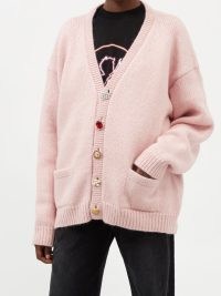 VETEMENTS Crystal-button pink alpaca-blend cardigan / womens relaxed fit front button up cardigans / women’s embellished luxe knitwear