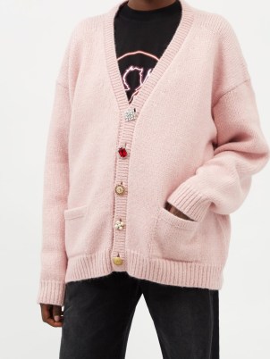 VETEMENTS Crystal-button pink alpaca-blend cardigan / womens relaxed fit front button up cardigans / women’s embellished luxe knitwear