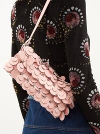 PACO RABANNE Sphere 1969 pink leather shoulder bag | retro accessories | oblong disc embellished handbags | vintage style bags