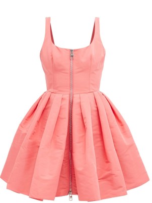 ALEXANDER MCQUEEN Pink zipped faille mini dress ~ sleeveless fit and flare dresses - flipped