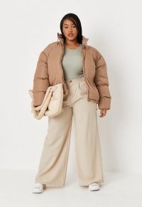 MISSGUIDED plus size sand high neck puffer jacket ~ casual padded winter jackets