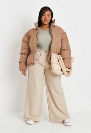 MISSGUIDED plus size sand high neck puffer jacket ~ casual padded winter jackets - flipped