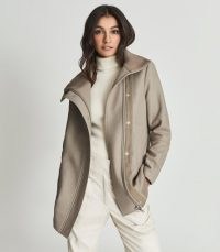 REISS POPPY WOOL BLEND TWILL COAT NEUTRAL / women’s casual high neck coats