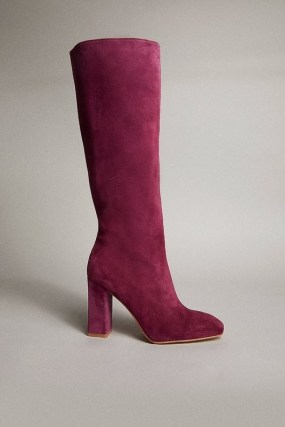 KAREN MILLEN Premium Suede Knee High Boot in Berry ~ womens high block heel boots ~ winter colours ~ jewel tones