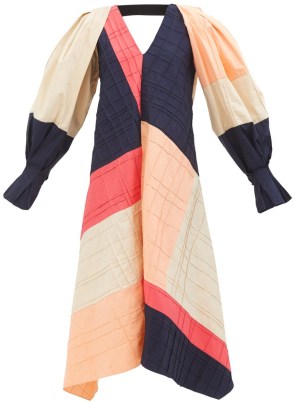 ROKSANDA Levana colour-blocked cotton dress / balloon sleeve colour block dresses - flipped