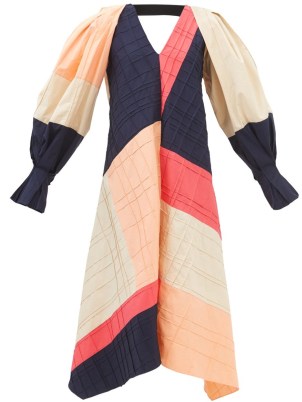 ROKSANDA Levana colour-blocked cotton dress / balloon sleeve colour block dresses