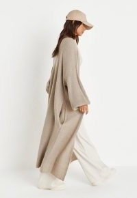Missguided recycled khaki balloon sleeve maxi cardigan | womens longline open front cardigans | women’s on-trend knitwear fashion