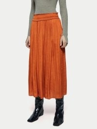 JIGSAW Recycled Satin Smocked Skirt Orange