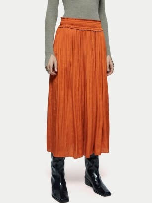 JIGSAW Recycled Satin Smocked Skirt Orange - flipped