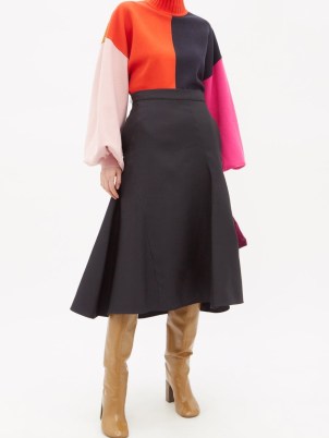 ROKSANDA Clover puff-sleeve high-neck sweater / balloon sleeve colour block jumpers / women’s colourblock knitwear - flipped