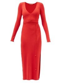 ALTUZARRA Damali scoop-neck ribbed-stretch jersey midi dress in red – long sleeve wraparound tie waist dresses