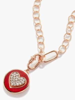 SELIM MOUZANNAR Kastak heart diamond & 18kt rose-gold charm – womens luxe red enamel charms – women’s fine jewellery – hearts and diamonds - flipped