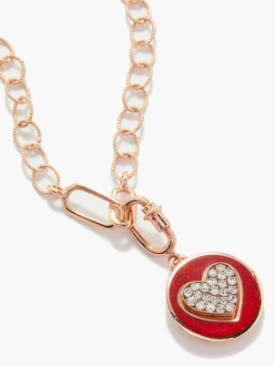 SELIM MOUZANNAR Kastak heart diamond & 18kt rose-gold charm – womens luxe red enamel charms – women’s fine jewellery – hearts and diamonds