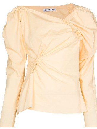 Rejina Pyo Cassie asymmetric-neck blouse in pale yellow ~ organic cotton gathered detail blouses