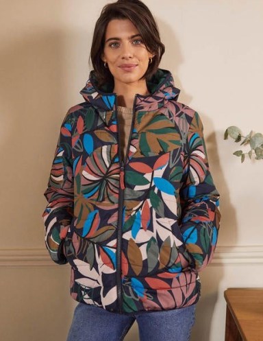 Boden Reversible Puffer Jacket Navy, Tropic Palm / womens padded leaf print jackets