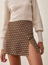 REFORMATION Robbie Skirt in Palladio ~ brown printed split hem mini skirts