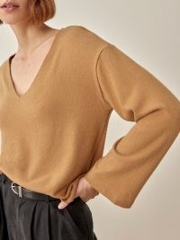 REFORMATION Rose Top in Butterscotch / women’s light brown easy to wear knitted tops