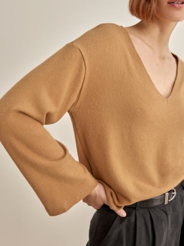 REFORMATION Rose Top in Butterscotch / women’s light brown easy to wear knitted tops - flipped