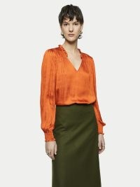 JIGSAW Satin Long Sleeve Top in Orange / women’s sustainable fashion / womens bright silky tops