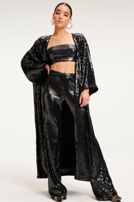 GOOD AMERICAN SEQUIN ROBE Black001 / glittering black sequinned oversized longline robes / glamorous evening jackets / party glamour - flipped