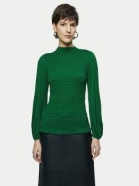 JIGSAW Shirred Smocked Top in Green ~ elegant tops