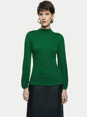 JIGSAW Shirred Smocked Top in Green ~ elegant tops - flipped