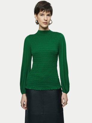 JIGSAW Shirred Smocked Top in Green ~ elegant tops