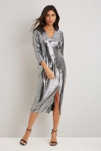 Wallis Silver Mirror Sequin Dress. METALLIC PARTY DRESSES