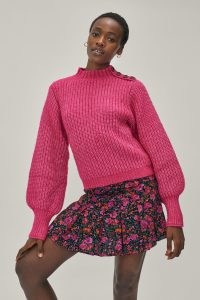 NASTY GAL Soft Rib Button Shoulder Knit Jumper in Pink