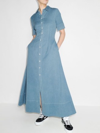 STAUD Joan denim long dress ~ maxi shirt dresses - flipped