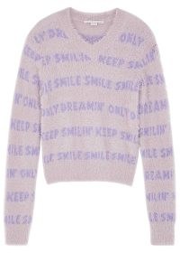 STELLA MCCARTNEY Taupe textured-knit jumper | womens fuzzy V-neck slogan jumpers