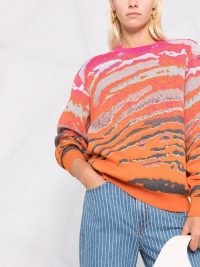 Stella McCartney zebra-motif cotton jumper orange/pink/grey