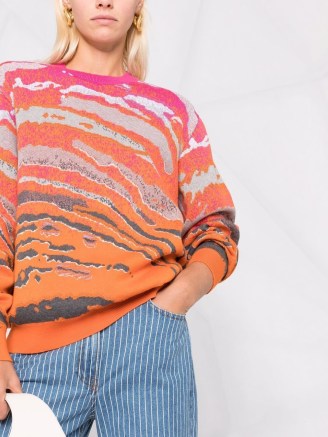 Stella McCartney zebra-motif cotton jumper orange/pink/grey - flipped