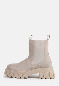 MISSGUIDED stone faux suede pull on ankle boots ~ womens chunky chelsea style boot