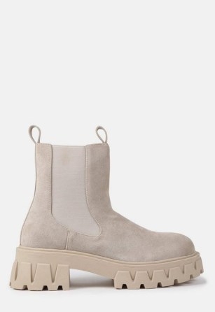 MISSGUIDED stone faux suede pull on ankle boots ~ womens chunky chelsea style boot - flipped