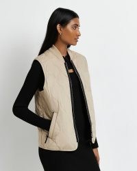 RIVER ISLAND STONE ZIP THROUGH QUILTED GILET ~ womens sleeveless jackets ~ casual outerwear ~ women’s gilets