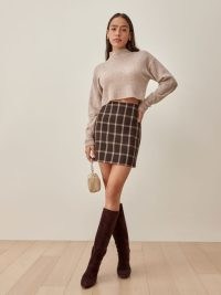 REFORMATION Suzie Skirt in Dark Brown Plaid / checked mini skirts