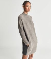 REISS SYDNEY OVERSIZED JUMPER DRESS GREY / turtleneck colour block dresses / chic knitted fashion