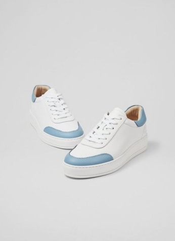 L.K. Bennett TEDDY WHITE AND BLUE LEATHER FLATFORM TRAINERS | colout block sports luxe shoes