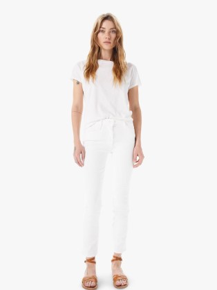 MOTHER DENIM THE MID RISE DAZZLER ANKLE in Fairest Of Them All | womens white straight leg ankle grazing jeans - flipped