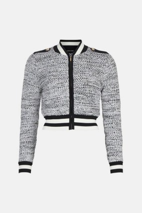 KAREN MILLEN Tweed Knit Bomber Jacket | chic knitted jackets