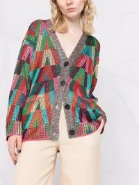 Valentino intarsia-knit logo knitted cardigan in multicolour ~ women’s multicoloured patterned cardigans ~ womens designer knitwear