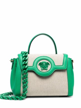 Versace La Medusa two-toned tote bag in Green / cream - flipped