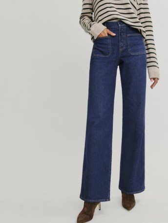 REFORMATION Victoria High Rise Wide Leg Jeans in Skala ~ womens blue denim fashion ~ exposed button fly