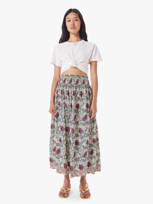 NATALIE MARTIN BELLA SKIRT VINTAGE FLOWERS LAVENDER | flowy floral shirred waist skirts | floaty boho clothing | bohemian fashion - flipped