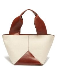 MÉTIER Market cream canvas and brown leather tote bag / colour block bags