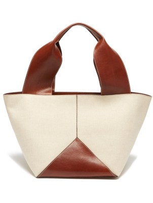 MÉTIER Market cream canvas and brown leather tote bag / colour block bags