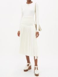 GABRIELA HEARST Rado fringed pleated wool midi skirt in white | draped fringe detail skirts