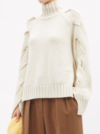 BURBERRY Tamzin braided white cashmere roll-neck sweater | braid detail jumpers | womens chunky high neck sweaters