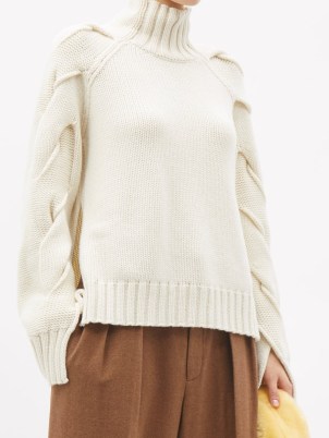BURBERRY Tamzin braided white cashmere roll-neck sweater | braid detail jumpers | womens chunky high neck sweaters - flipped